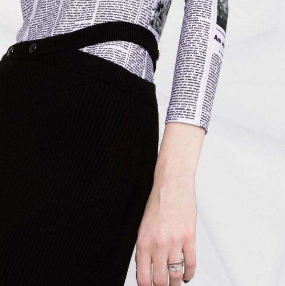 helmut lang off white double waistband fine wool rib skirt - Picture 3 of 7